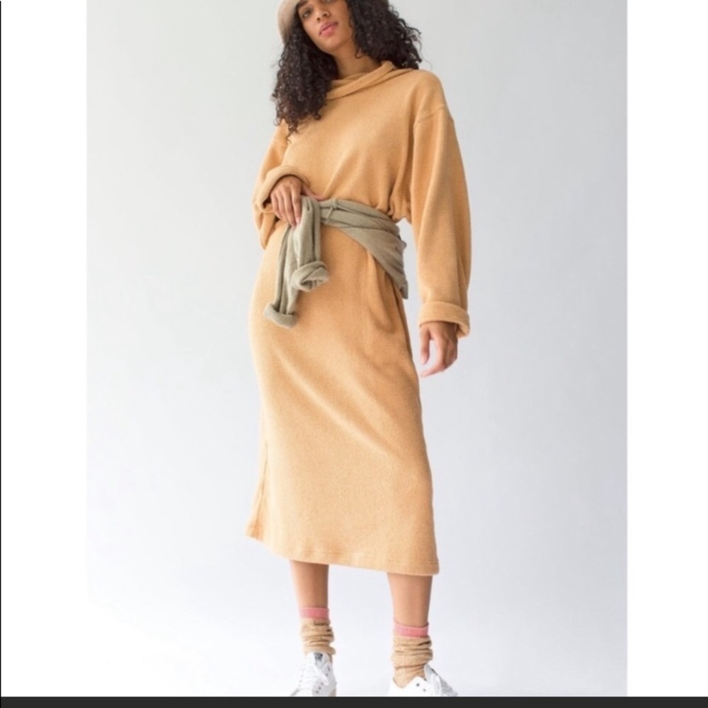 NWT Free People Beach Blanca Fleece Long Sleeve Maxi Dress Cowl Neck Med Brown